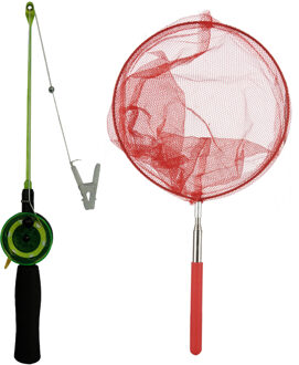 Krabhengel / vishengel voor krabbetjes 38 cm - met uitschuifbaar schepnetje rood