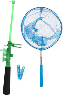 Krabhengel / vishengel voor krabbetjes 44 cm - met uitschuifbaar schepnetje blauw