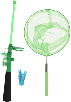 Krabhengel / vishengel voor krabbetjes 44 cm - met uitschuifbaar schepnetje groen