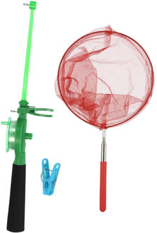 Krabhengel / vishengel voor krabbetjes 44 cm - met uitschuifbaar schepnetje rood