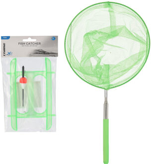 Krabhengel / vishengel voor krabbetjes - draad met klem - met uitschuifbaar schepnetje groen