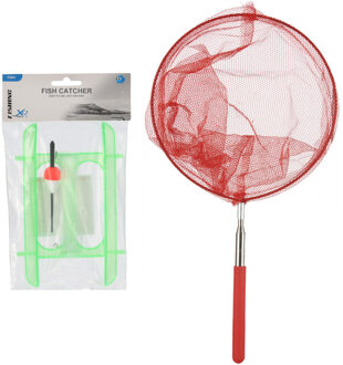 Krabhengel / vishengel voor krabbetjes - draad met klem - met uitschuifbaar schepnetje rood