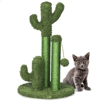 Krabpaal Cactus - Cactus Krabpaal met Touw - Krabplank modern design - Krabmeubel met Speeltje - 33 x 52 cm Groen