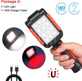 Krachtige LED Verlichting Magnetische Zaklamp Draagbare Werklamp Haak Lantaarn USB Oplaadbare Auto reparatie Waterdichte Worklight Package A