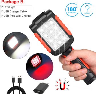Krachtige LED Verlichting Magnetische Zaklamp Draagbare Werklamp Haak Lantaarn USB Oplaadbare Auto reparatie Waterdichte Worklight Package B