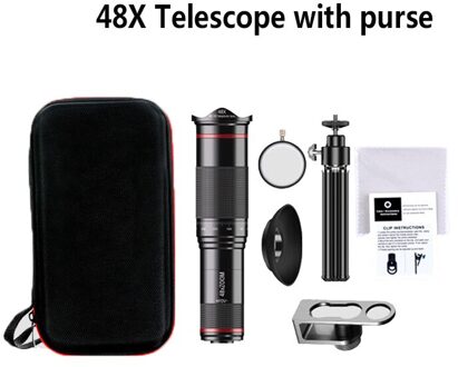 Krachtige Monoculaire Metalen Telescoop Camera 4K Super Tele Hd Verrekijker Krachtige Voor Smartphone Mini Pocket Outdoor Camping 48X rood reeks