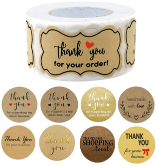 Kraft Paper Thank You Stickers Stationery Stickers Round Lables With Red Heart Gold Letters Seal Labels For Order small business