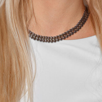 Kralen ketting 2 rijen Freshwater 34mm Black Zwart