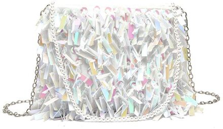 Kralen Kettingen Schoudertas Vrouwen Lovertjes Clutch Purse Kleine Zilveren Flap Bag Vrouwelijke Mode Kwastje Tassen Feestavond Handtassen kleurrijk