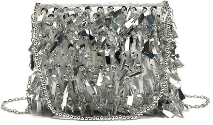 Kralen Kettingen Schoudertas Vrouwen Lovertjes Clutch Purse Kleine Zilveren Flap Bag Vrouwelijke Mode Kwastje Tassen Feestavond Handtassen