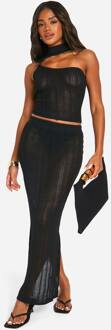 Kralen Uitsnede Detail Top En Maxi Rok Set, Black - 40