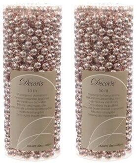 Kralenslinger - 2x - lichtroze - 10 meter - kunststof - glans - kerstslinger