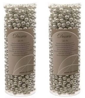 Kralenslinger - 2x - zilver - 10 meter - kunststof - glans - kerstslinger - kerstversiering