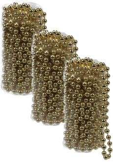 Kralenslinger - 3x stuks - goud - kunststof - 8 meter - kerstversiering/kerstslingers
