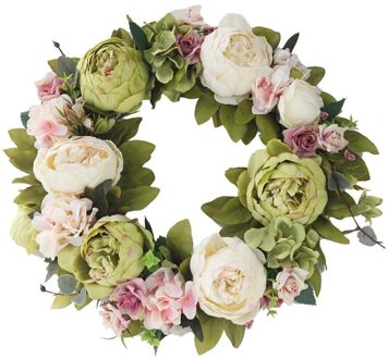Krans Opknoping Kunstmatige Bloem Versierd Krans Pioen Ronde Garland Voor Voordeur Muur Raam Wedding Party Decoratie