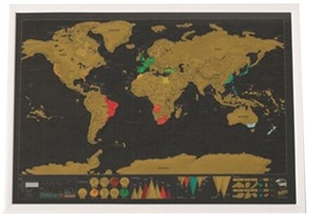 Kras Wereldkaart Semi-Handmatige Opknoping Gilt Vel Mode Creatieve Complex Geografische Detail Zwarte Achtergrond
