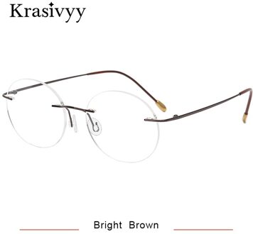 Krasivyy Vintage Ronde Randloze Bril Frame Mannen Ultralight B Titanium Recept Bril Vrouwen Bijziendheid Koreaanse Eyewear helder bruin