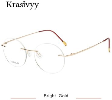 Krasivyy Vintage Ronde Randloze Bril Frame Mannen Ultralight B Titanium Recept Bril Vrouwen Bijziendheid Koreaanse Eyewear helder goud