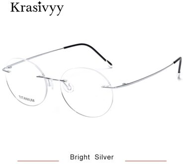 Krasivyy Vintage Ronde Randloze Bril Frame Mannen Ultralight B Titanium Recept Bril Vrouwen Bijziendheid Koreaanse Eyewear helder zilver