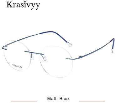 Krasivyy Vintage Ronde Randloze Bril Frame Mannen Ultralight B Titanium Recept Bril Vrouwen Bijziendheid Koreaanse Eyewear mat blauw