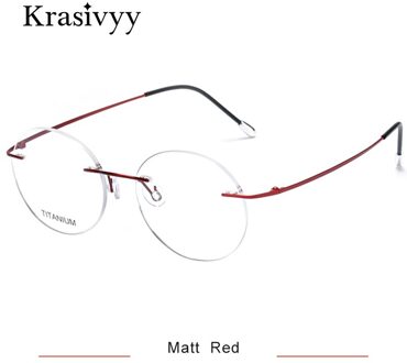 Krasivyy Vintage Ronde Randloze Bril Frame Mannen Ultralight B Titanium Recept Bril Vrouwen Bijziendheid Koreaanse Eyewear mat rood