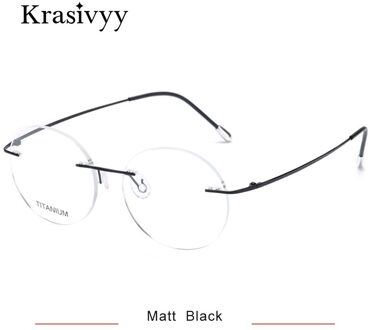 Krasivyy Vintage Ronde Randloze Bril Frame Mannen Ultralight B Titanium Recept Bril Vrouwen Bijziendheid Koreaanse Eyewear mat zwart