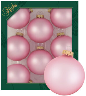 Krebs kerstballen - 16x stuks - chic roze - glas - 7 cm - mat - Kerstbal