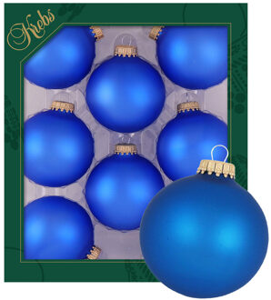 Krebs kerstballen - 16x stuks - velvet blauw - glas - 7 cm - mat - Kerstbal