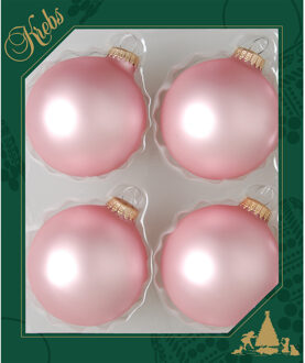 Krebs Kerstballen - 4x st - chic roze - 7 cm - glas - mat - kerstversiering - Kerstbal