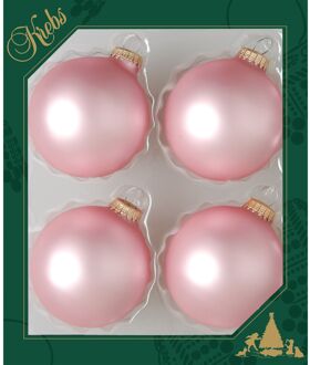 Krebs Kerstballen - 4x st - chic roze - 7 cm - glas - mat - kerstversiering - Kerstbal