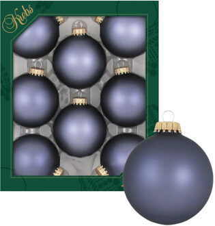 Krebs Kerstballen - 8 st - glas - blue stone velvet - 7 cm - Kerstbal Blauw