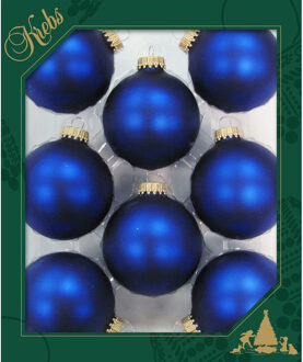 Krebs Kerstballen - 8ST - kobalt blauw - mat - glas - 7 cm - Kerstbal