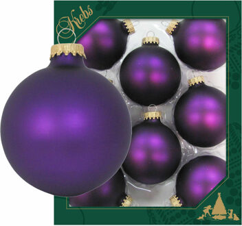 Krebs Kerstballen - 8ST - paars - mat - glas - 7 cm - Kerstbal