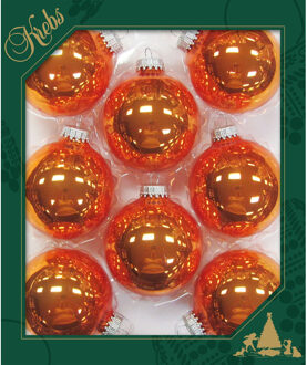 Krebs Kerstballen - 8x st - oranje - 7 cm - glas - orange crunch - Kerstbal