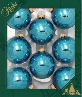 Krebs kerstballen - 8x st - turquoise blauw - 7 cm - glas - Kerstbal