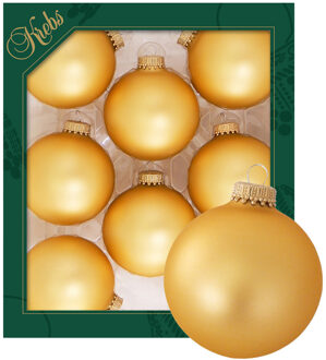 Krebs kerstballen - 8x stuks - geel/ goud - glas - 7 cm - mat - Kerstbal Goudkleurig