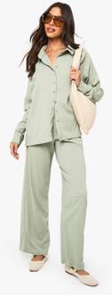Kreukelig Doorgeknopt Overhemd & Broek Co-Ord, Sage - 44