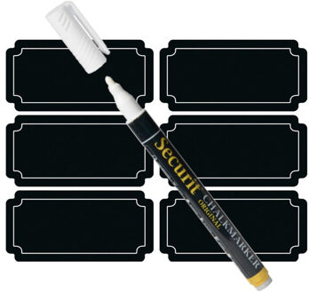 Krijtbord etiketten met witte krijtstift - 48x stuks - voorraadkast / keuken / weckpot