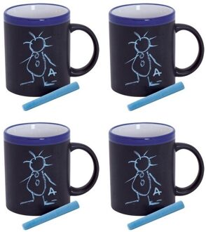 Krijtbord koffie mok - 4x - blauw - beschrijfbare beker - Koffiemok met eigen naam
