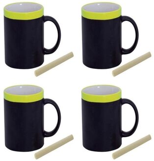 Krijtbord koffie mok - 4x - geel - beschrijfbare beker - Koffiemok met eigen naam