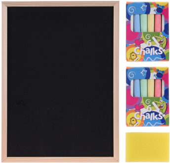 Krijtbord/schoolbord incl. gekleurde krijtjes en spons - 29 x 21 cm