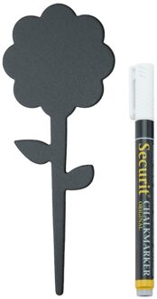 Krijtbordjes van bloemen vormen - op stokje - 5x stuks - 18 cm - met krijtstift Zwart