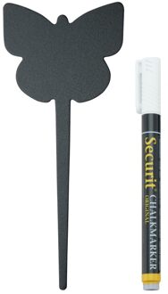 Krijtbordjes vlinder vorm op stokje - 5x stuks - 18 cm - met krijtstift - kruidentuin bordjes Zwart