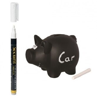 Krijtbordverf spaarpot varken met krijtstift en krijtje - Spaarpotten Zwart