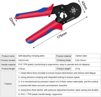 Krimptang 1200Pcs Terminal Nuttig Handje Mini Elektrische Tang HSC8 6-4A Awg 23-7 Buisvormige Krimptang gereedschap Crimping Tool