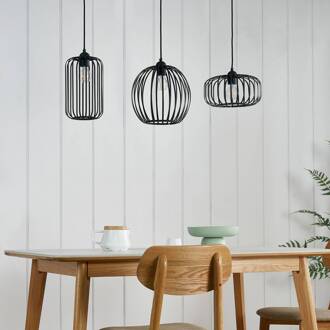 Krish hanglamp, kooi-look, 3-lamps zwart