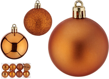 Krist+ 16x stuks kerstballen oranje kunststof 5 cm glitter, glans, mat