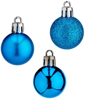 Krist+ 20x stuks kerstballen helder blauw kunststof 3 cm glitter, glans, mat