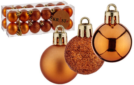 Krist+ 24x stuks kerstballen oranje kunststof 3 cm glitter, glans, mat - Kerstbal