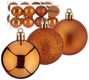 Krist+ 24x stuks kerstballen oranje kunststof 5 cm glitter, glans, mat